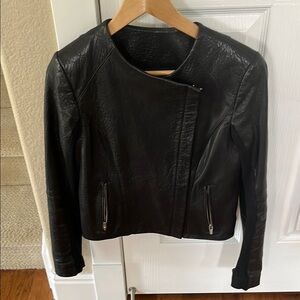 Veda Black Leather Biker Jacket Fitted Silhouette